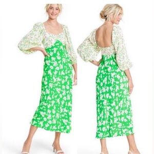 NWOT RIXO for Target Green Daisy Long Sleeve Midi Dress. Size 4.